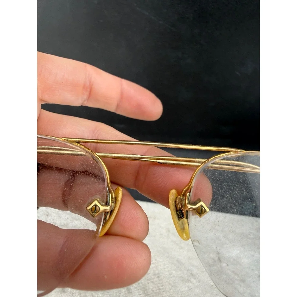 Vintage ArtCraft Wire Frame Glasses Gold Filled Rimless Engraved Bridge Case